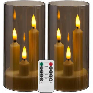 Da by Flammenlose Kerze, batteriebetriebene Kerze mit Fernbedienung und Timer, LED Dreidocht-Stumpenkerze, romantische Hochzeit, perfekte Wohnkultur, 2 Pack (Grau)