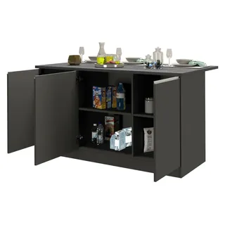 Kücheninsel Dcarnelo, zusätzlicher Ablagetisch, 100 %  Italy, 155 x 90 x 90 cm, Anthrazit und Schiefer - Schwarz