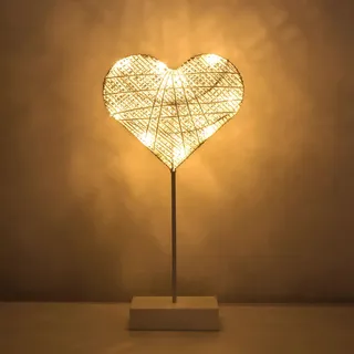 Lewondr Tischlampe, Herzform LED Nachttischlampe Batteriebetrieb Weihnachten Deko Schreibtischlampe mit Plastiksockel Weihnachtsbeleuchtung für Hause Weihnachten Tischdeko Ramadan Hochzeit, Warmweiß