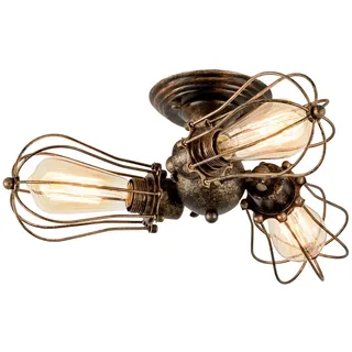 Luling Vintage Deckenleuchte Industrielüster Verstellbare Steckdose Metalldrahtkäfig Halbschalenmontage Rustikale Deckenleuchte Leichtmetall-Leuchten (ohne Glühbirne) (mit 3 Licht) (Bronze)