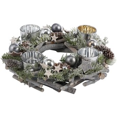 Bild Adventskranz »Weihnachtsdeko aus Echtholz, mit Kunstschnee und Glitter«, Kerzenhalter für 4 Teelichter, Ø 30 cm, grün