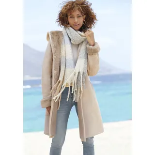 Lederimitatmantel BUFFALO, Damen, Gr. 42, beige, Stoff, Obermaterial: 100% Polyester. Futter: 100% Polyester, unifarben, figurumspielend kniefrei, Mäntel Lederimitatmantel, mit Kapuze, Teddyfutter, Wintermantel