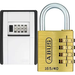 ABUS KeyGarageTM 787 - Schlüsselbox zur Wandmontage - für Schlüssel oder kleine Wertgegenstände & Zahlenschloss 165/40 - Vorhängeschloss aus Messing - mit einstellbarem Zahlencode - Messingfarben
