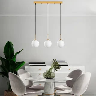 Opviq Elegant Gold Chandelier, Adjustable Height 40-115 cm, Metal Body, 65 x 15 x 115 cm, 3 x E14 Max 40W, Perfect for Modern Living Spaces, IP20 Rated.