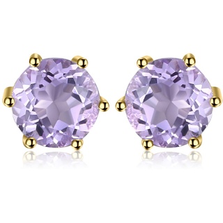 JewelryPalace Rundschliff 0.9ct Echt Amethyst Ohrstecker Silber 925 Damen, Lila Naturstein Schmuck Set, Ohrringe Silber Edelstein Mädchen, Ohrstecker Silber Klein mit Stein Frauen Geschenk Vergoldet