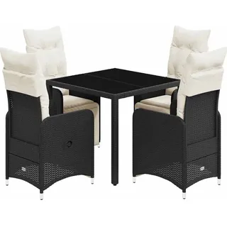 vidaXL 5-tlg. Garten-Bistro-Set mit Kissen Schwarz Poly Rattan - Schwarz