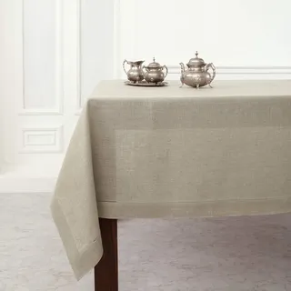 Solino Home Leinen Hohlsaum-Tischdecke,152.4x274.4 cm Natur,100% Reines Leinen Tischdecke für Frühling, Ostern, Sommer, Hochzeit, Indoor,Klassischer Hohlsaum, handgefertigt und maschinenwaschbar