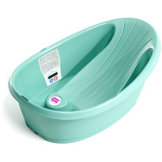 OKBABY Onda Baby-Badewanne - Rutschsichere Basis, mit eingebautem digitalen Flüssigkristall-Thermometer - Rückenstütze für zusätzlichen Komfort - Passt in die Badewanne oder die ebenerdige - Türkis
