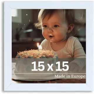 VictoR Bilderrahmen Klee 15x15 cm in Weiß - moderner schlichter Fotorahmen Quadratisch Holz - Bilderrahmen Weiß 15x15