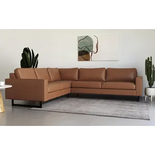 Places of Style Ecksofa »Pinto, 250/290 cm, langer Schenkel, XXL, Ottomane«, Cord, Feincord, Luxus-Microfaser Leder und Chenille PLACES OF STYLE cognac