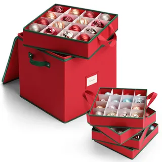 MaidMAX Aufbewahrungsbox für Weihnachtskugeln mit Verstellbaren Trennwänden, Aufbewahrungstasche Weihnachten mit 4 Ebenen, Abnehmbar mit Griffen, 64 Kugel-Aufbewahrungsbeutel, 32x32,5x33cm