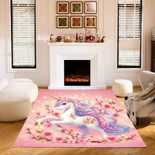 KIDSLOVE Einhorn Teppich Wohnzimmer 160x230cm Schlafzimmer kinderteppich Cartoon Einhorn kinderzimmer Junge, Einhorn Teppich wohnzimmerteppich fur Dekoration (40x60cm,1)