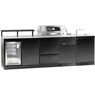 Buschbeck Outdoorküche Bradford aus Schwarzer Edelstahl mit Weißer Marmor-Platte