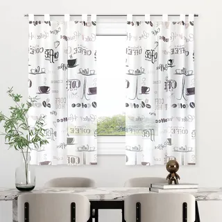 HOMEYA - Küchenvorhang, durchscheinend, 140 x 140 cm, transparent, bedruckt, für Fenster, Türrahmen, 1 Stück