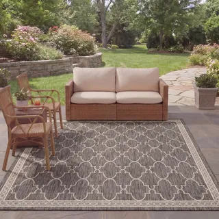 SAFAVIEH Zeitgenössische Teppich für Wohnzimmer, Esszimmer, Schlafzimmer - Courtyard Collection, Kurzer Flor, Schwarz und Beige, 244 X 335 cm