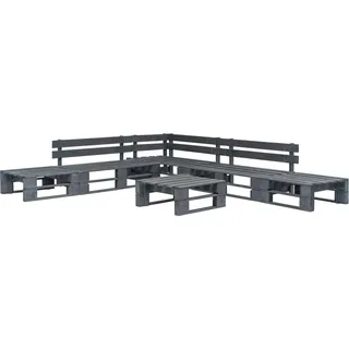 6-tlg. Garten-Sofagarnitur aus Paletten Holz Grau - Grau