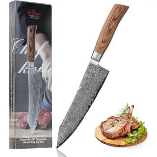 Wakoli EDIB Pro Kiritsuke Messer aus echtem Damaststahl (VG10 Kern) mit 20 cm Klinge – Scharfes Küchenmesser und präzises Kochmesser für alle Schnitte – Damastmesser mit Pakkaholzgriff in Geschenkbox