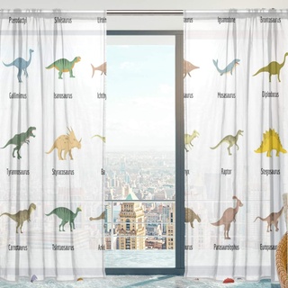 Mnsruu Vorhang Dinosaurier-Muster, durchsichtig, 213 cm lang, Tüll-Voile, Fenstervorhang, Vorhang für Wohnzimmer, Schlafzimmer, 2 Paneele