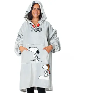 Kanguru KANGURONE SNOOPY, Hoodie, Tragbare decke aus fleich mikrofaser, mit kapuze und tasche, geschenkideen für frauen und herren, oversized hoodie Hellgrau, 95X95 CM