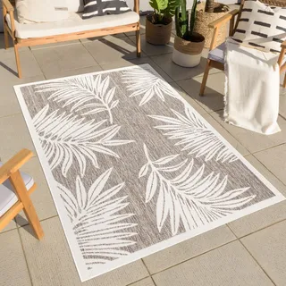 Carpet City Outdoor-Teppich Wetterfest Balkon Terrassen - Beige in 80x250 cm Läufer - Deko Teppiche Außen Wasserfest - Balkondekoration Florale-Optik Wohnzimmerteppiche