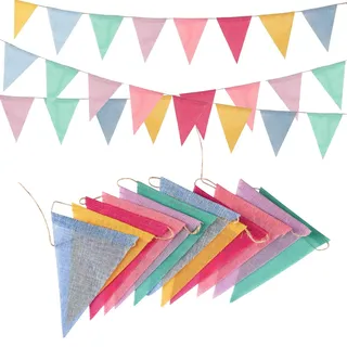 Wimpelkette Outdoor Pastell 4 Stück– GREATRIL 16 M Girlande Wetterfest Stoff Wimpel Geburtstagsdeko für Garten Klassentreffen Einschulung Schulkind Kinderzimmer Fasching Fastnacht Karneval Party Deko