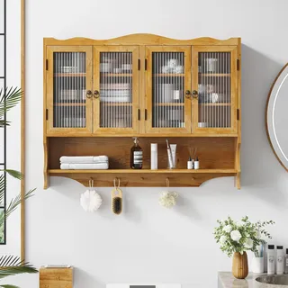 Wandregal – Aufbewahrungsbox – Wandkästchen – Holzschrank – Badezimmerregal – 100 cm breit – Massivholz mit Glas