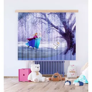 Disney Frozen Vorhang Paar Kinder Schlafzimmer Fensterdeko 180x160 cm Blau