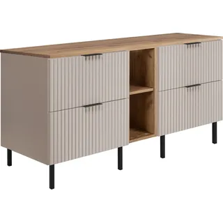 Badezimmerschrank, Kaschmir / Eichenhandwerk + schwarzer Griff, 140 x 77 x 46 cm - Beige