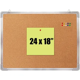 Pinnwand-Set – Korktafel 61 x 45,7 cm + 10 farbige Pins kleine Mini-Hänge-Reißzwecken für Nachrichten, Memo-Bild-Board Zuhause, Büro, Schule Präsentation, Ausstellung und Planung (Kork cm)