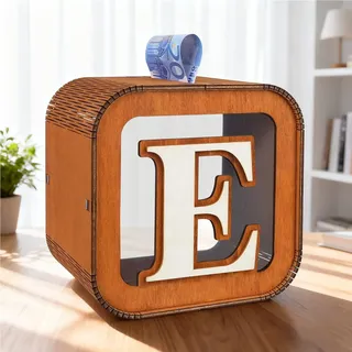 ARTREE Spardose Personalisierte für Kinder, A-Z Alphabet Sparbüchse Holz Spardose, Dekoration Kreative groß Sparschwein als Geschenke für Junge, Mädchen, Erwachsene, Geburtstag (E)