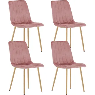 4er Set Polsterstuhl Esszimmerstuhl Stuhl Wohnzimmerstuhl Polster, 4x rose mit natur Beinen - Rosa