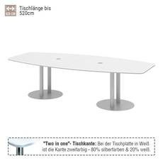 Bild von Konferenztisch KT28S weiß Tonnenform, Rundrohr silber, 280,0 x 85,0 - 130,0 x 74,0 cm