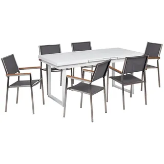 Beliani Gartenmöbel-Set, Weiß, Grau, Silber, Metall, Gartenmöbel, Gartenmöbel-Sets