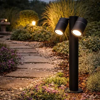 Lumiled Pollerleuchte Außenstehleuchte 45 cm IP44 spritzwasserdicht schwarz 2xGU10 Fassung verstellbar 230 V Gartenleuchte Wegeleuchte Spot Außenlampe modern langlebig für Terrasse und Wegbeleuchtung