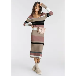 Strickkleid LAURA SCOTT, Damen, Gr. 38, N-Gr, rosa (beige, rosa, gestreift), Strick, Obermaterial: 70% Viskose, 30% Polyamid, gestreift, sehr figurbetont kniebedeckend, Rundhals, Kleider Strickkleid, in Midiform mit tollem Streifendesign