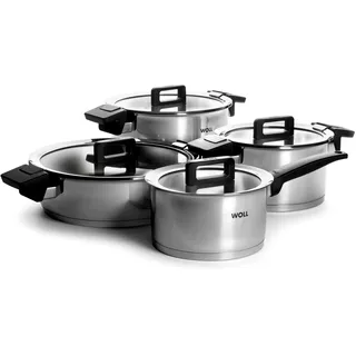 Woll Concept 8tlg., Topf-Set, Induktiv - Geeignet für alle Herdarten, Edelstahl, backofenfest bis zu 200°, silber