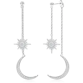 MILACOLATO Ohrringe Hängend Silber 925 Für Damen, Zirkonia Mond und Stern Ohrhänger Mädchen, Hypoallergen Neuheit Zarte Lang Kette Mond Stern CZ Statement Ohrringe Hängeohrringe Schmuck Geschenk