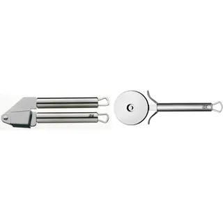 WMF Profi Plus Knoblauchpresse 17,5 cm, Cromargan Edelstahl teilmattiert, spülmaschinengeeignet & Profi Plus Pizzaschneider 19,8 cm, Pizzaroller, Pizza Cutter, Cromargan Edelstahl teilmattiert