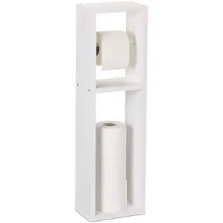 Relaxdays Toilettenpapierhalter, Walnussholz, Wandmontage oder stehend, Ersatzrollenhalter HxBxT: 70 x 20 x 13 cm, weiß