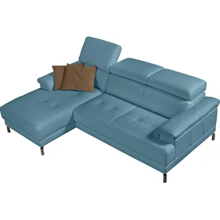 Egoitaliano Ecksofa »Soul, Design und Sitzkomfort auf hohem Niveau, tolle Details, L-Form«, mit Recamiere, inkl. Kopfteilverstellung, blau