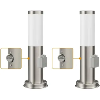 ledscom.de 2x Wegelicht Pollerleuchte Gartenleuchte PORU Sensor außen IP44 38cm chrom 1xE27 max.15W Steckdose