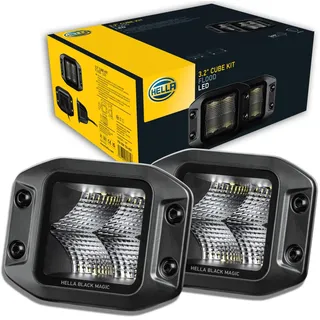 Hella LED Zusatzscheinwerfer Black Magic Cube Kit 3,2 Zoll 3000 echte Lumen Spotausleuchtung - 2 Stk Unterputzmontage Offroad Arbeitsscheinwerfer 12V - 24V Auto Traktor SUV ATV - 1FA 358 176-831