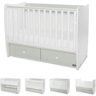 Lorelli Babybett MATRIX NEW Kinderbett 120 x 60 cm, 2 Ebenen, 2 Schubladen grün - Grün, Weiß