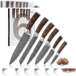 Wakoli Edib Damastmesser Set 20,5 cm 6-tlg. Pakkaholz