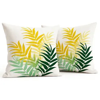 Luzzxfa Gelb Outdoor Kissenbezug 40x40 cm 2er Set Wetterfest Blatt Dekokissen Zweiseitiges Muster Sommer Sofakissen Modern Kissen Leinen Kissenbezüge Dekorative für Sofa Garten Balkon Camping
