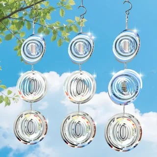 Cioquli 3 Stück Reflektierende Vogelabwehr Windspiel, 3D Windspiel aus Edelstahl, Runden Reflektierende Taubenabwehr Tauben und Schwalben Vertreiben, Windspiels Vogelabwehr für Garten Balkon Innenhöfe
