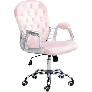 BELIANI Bürostuhl Rosa Samt mit Bremsbaren Rollen Gasdruckfeder Höhenverstellbar Drehbar Wippfunktion Knopfheftung Chesterfield Prinzessin Drehstuhl - Rosa, Silber, Schwarz