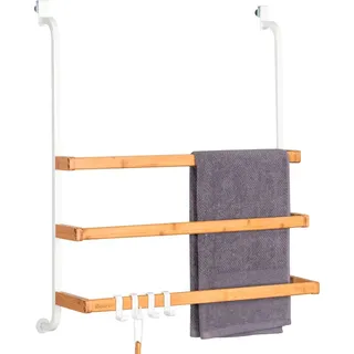 ELUNO Handtuchhalter Metall/Bambus Weiß