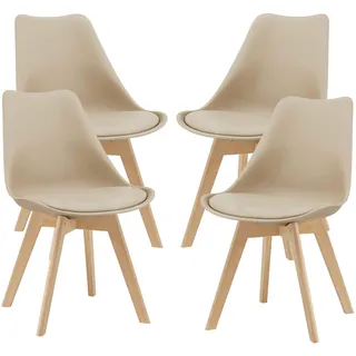 [en.casa] Esszimmerstuhl Fläten Kunstleder beige 4er Set