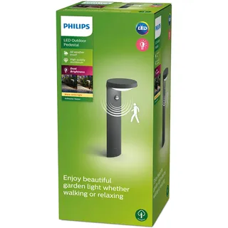 PHILIPS Tyla Outdoor Sockelleuchte (9 W), wetterfeste Außenleuchte mit Bewegungsmelder und warmweißem Licht, energiesparende LED Beleuchtung, anthrazit